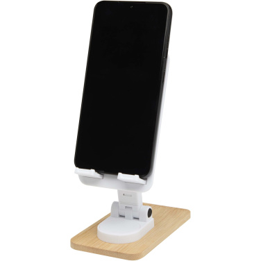 Logotrade promotional item image of: Alfirk recycled plastic foldeable desk phone stand with bamboo details