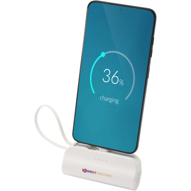 Logotrade business gift image of: Alnair 5000 mAh 10W recycled plastic Type-C power bank with built-in flip stand and 2-in-1 cable