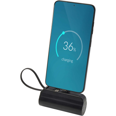 Logo trade promotional items image of: Alnair 5000 mAh 10W recycled plastic Type-C power bank with built-in flip stand and 2-in-1 cable