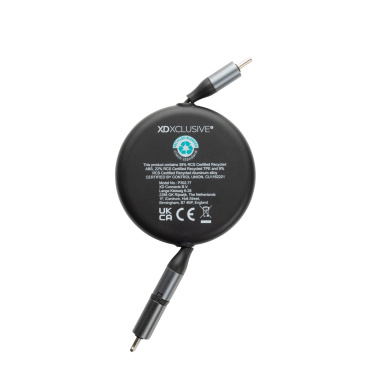 Logotrade promotional item picture of: Terra RCS recycled aluminium retractable 240W 2-in-1 cable