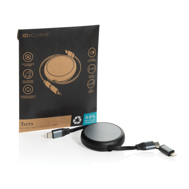 Logo trade promotional gifts image of: Terra RCS recycled aluminium retractable 240W 2-in-1 cable