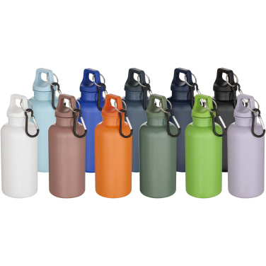 Logotrade promotional giveaway image of: Oregon 400 ml solid colour RCS recycled plastic water bottle with carabiner