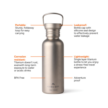 Logo trade promotional merchandise picture of: Nordic Drift Trail Ultra Light Titanium 600ml Water Bottle