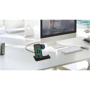Logotrade promotional merchandise image of: SCX.design W28 3-in-1 wireless charging base with phone stand