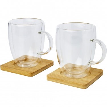 Logotrade ärikingitused pilt: Manti 2-osaline 350 ml topeltseinaga klaasist tass bambusest alusega 