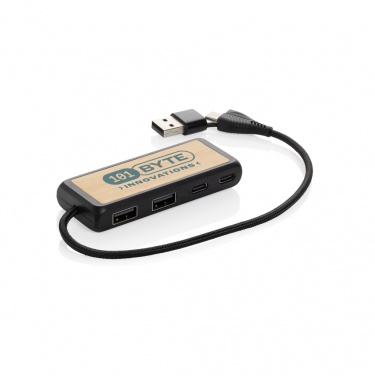 Logotrade reklaamtoote foto: Link RCS-i taaskasutatud plastist ja bambusest kahe sisendiga USB-jaotur
