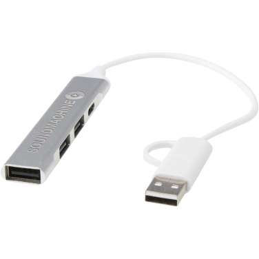 Logotrade mainoslahjat kuva: Alkaid 4-porttinen kierrätetystä alumiinista valmistettu USB-A- ja Type-C-keskitin, jossa kaksi sisääntuloa