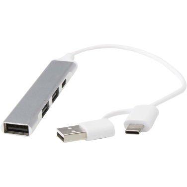 Logo trade mainostuotet tuotekuva: Alkaid 4-porttinen kierrätetystä alumiinista valmistettu USB-A- ja Type-C-keskitin, jossa kaksi sisääntuloa