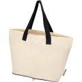 Sierra 140 g/m²:n GRS-kierrätetystä puuvillasta valmistettu, taitettava 7 litran kassi, Luonnonvärinen / Musta