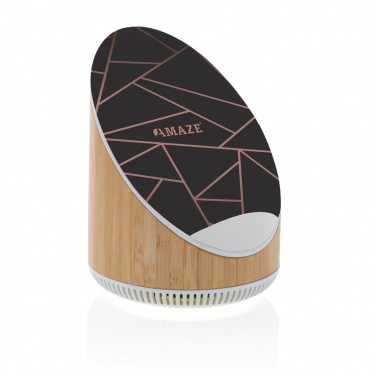 Logotrade reklaminės dovanos nuotrauka: Ovate bambukinis 5W garsiakalbis su 15W belaidžiu įkrovikliu