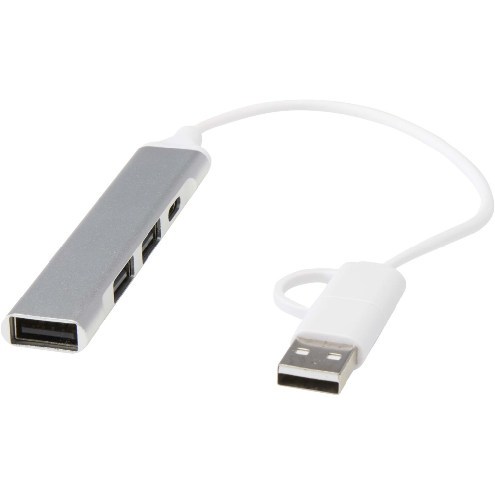 Logotrade reklaminiai produktai nuotrauka: „Alkaid“ 4 prievadų perdirbto aliuminio USB-A ir C tipo šakotuvas su dviguba įvestimi