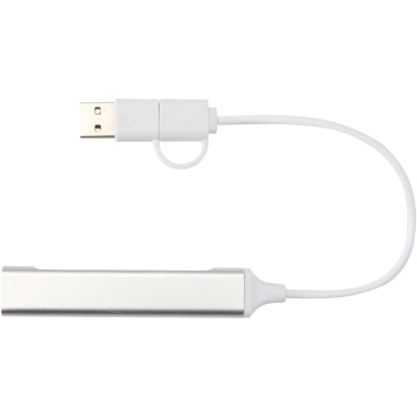 Logotrade dovana nuotrauka: „Alkaid“ 4 prievadų perdirbto aliuminio USB-A ir C tipo šakotuvas su dviguba įvestimi