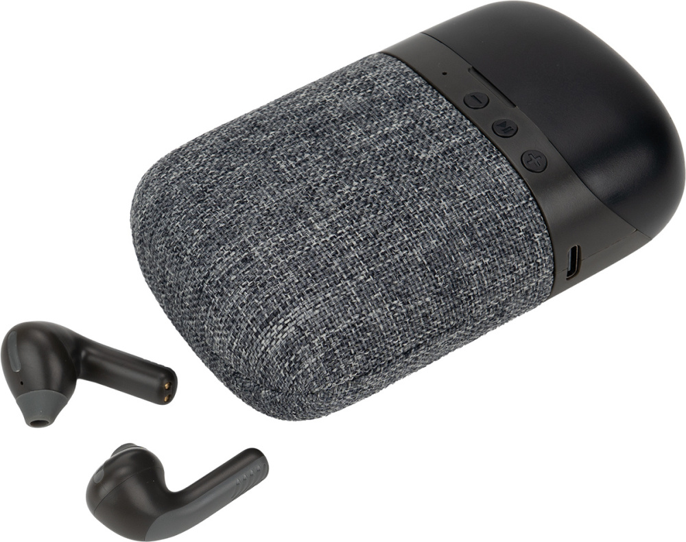 Logotrade reklaminiai produktai nuotrauka: „Bluetooth“ garsiakalbis HF01 su įmontuotomis ausinėmis 2 viename