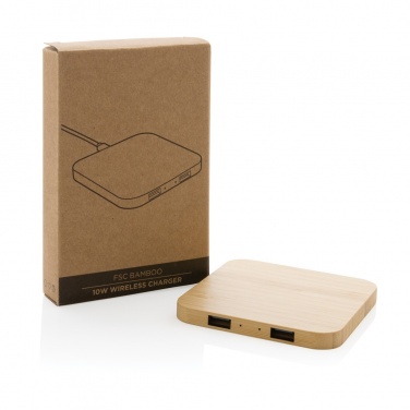 Logotrade korporatīvās dāvanas foto: Bambusa 10W bezvadu lādētājs ar USB