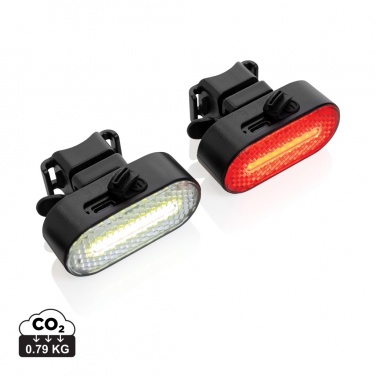 Logotrade logo dāvanas foto: Lumino RCS otrreizēji pārstrādāta plastmasas USB atkārtoti uzlādējams velosipēda lukturu komplekts