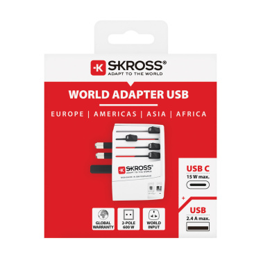 Logotrade korporatīvās dāvanas foto: SKROSS World Travel Adapter MUV 2-polu ar USB A un C