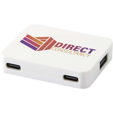 Logotrade logo dāvanas foto: Gaia 4 portu USB centrmezgls ar USB-A un C tipa izeju un divkāršu ieeju - izgatavots no pārstrādātas plastmasas
