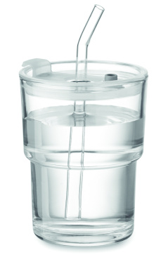 Лого трейд бизнес-подарки фото: Glass tumbler with straw 400ml
