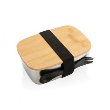 Logotrade kampanjprodukter bild: Stainless steel lunchlåda med bambulock och spork