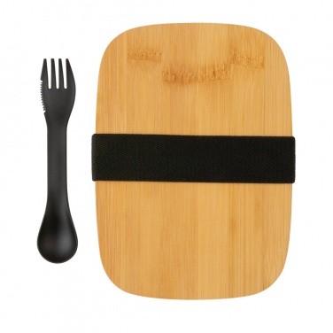 Logotrade reklamprodukter bild: Stainless steel lunchlåda med bambulock och spork