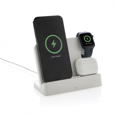 Logotrade kampanjprodukter bild: Joltz dubbel 15W-laddare i RCS rplast, med plats för iWatch