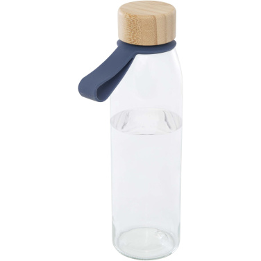 Logotrade profilprodukter bild: Porto 500 ml vattenflaska av glas med silikonhandtag och bambulock