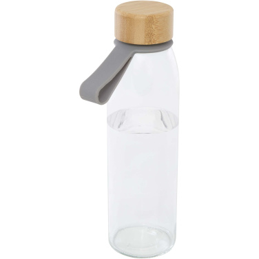 Logotrade profilprodukter bild: Porto 500 ml vattenflaska av glas med silikonhandtag och bambulock