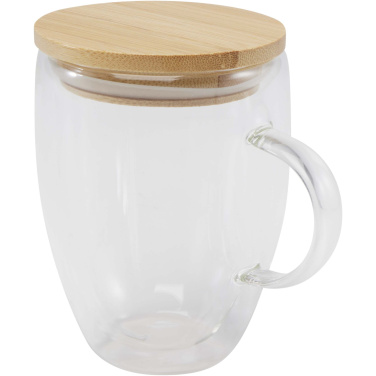 Logotrade kampanjprodukter bild: Leona 350 ml glasmugg med bambulock