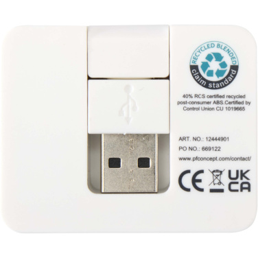 Logotrade kampanjprodukter bild: Gaia 4-portars USB-hubb med USB-A- och Typ-C-utgång och dubbla ingångar – tillverkad av återvunnen plast