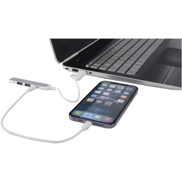 Logotrade presentreklam bild: Alkaid 4-portars USB-A- och Typ-C-hubb med dubbla ingångar av återvunnen aluminium