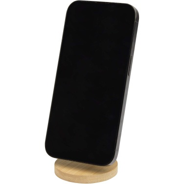 Logotrade profilprodukter bild: Alcor vikbart magnetiskt telefonställ av återvunnen plast med detaljer i bambu